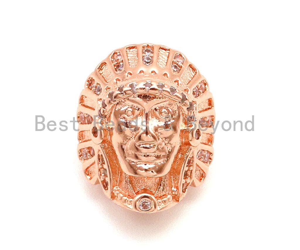 CZ Clear Micro Pave Egyptian Pharaoh's Head Beads, Cubic Zirconia Space Beads, Men's Jewelry Findings, 14x12mm,sku#G140