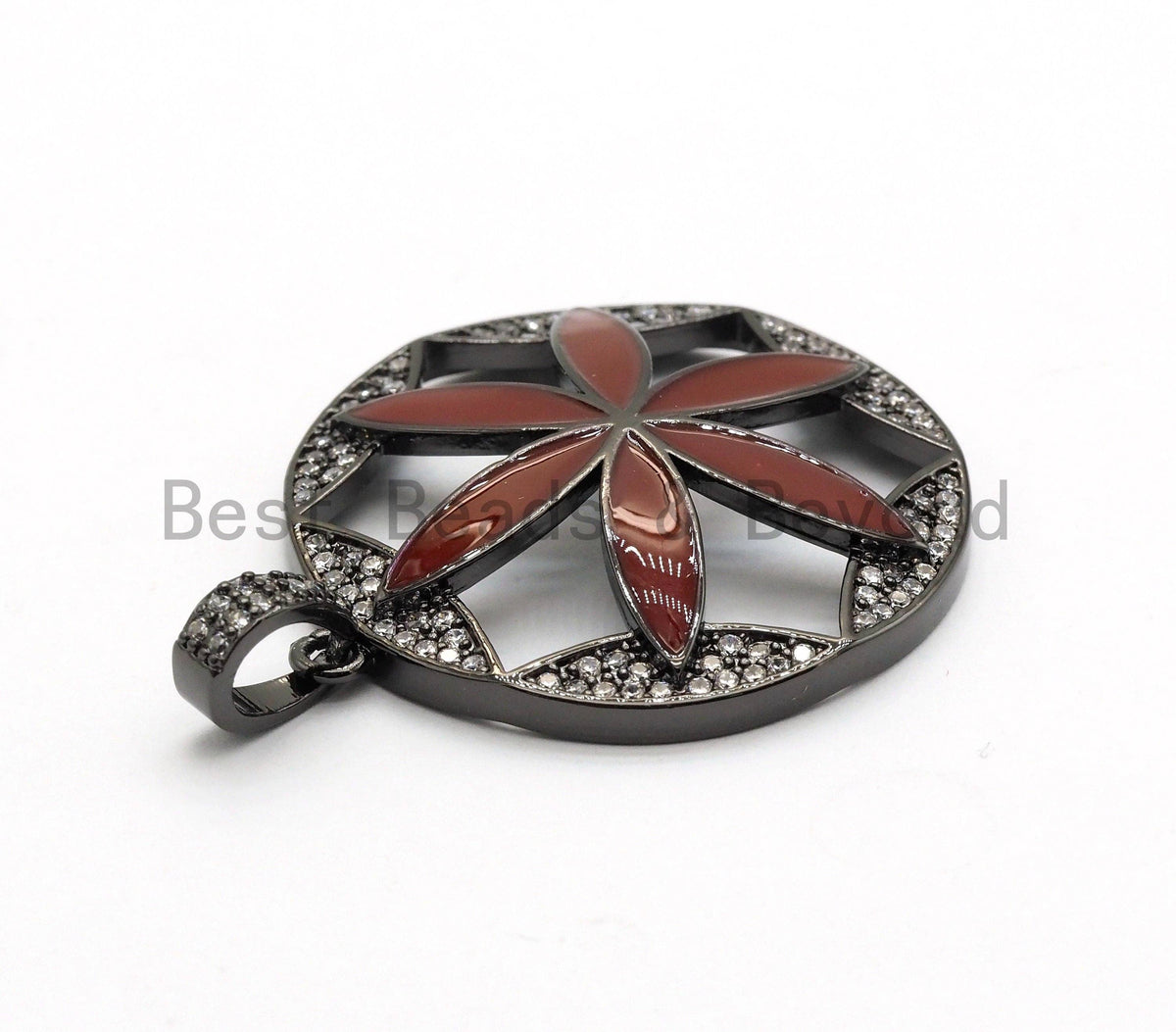 NEW DESIGN CZ Micro Pave Enamel Flower Pendant, Oil Drop Flower Pendant, Flower Enamel Pendant, Women Jewelry, 33x36mm,sku#F564