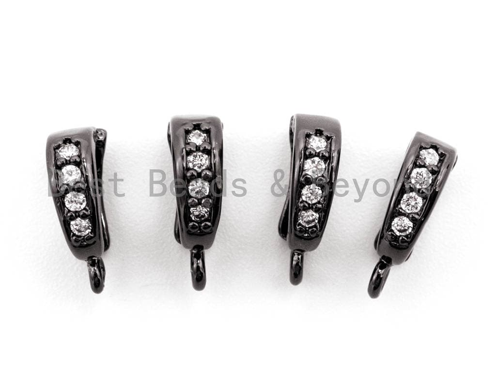 Black CZ Pave On Black Micro Pave Enhancer Bail with Latch-Back Closure, Pave Clasp, Pave Pendant Enhancer, 3x11mm,sku#H117