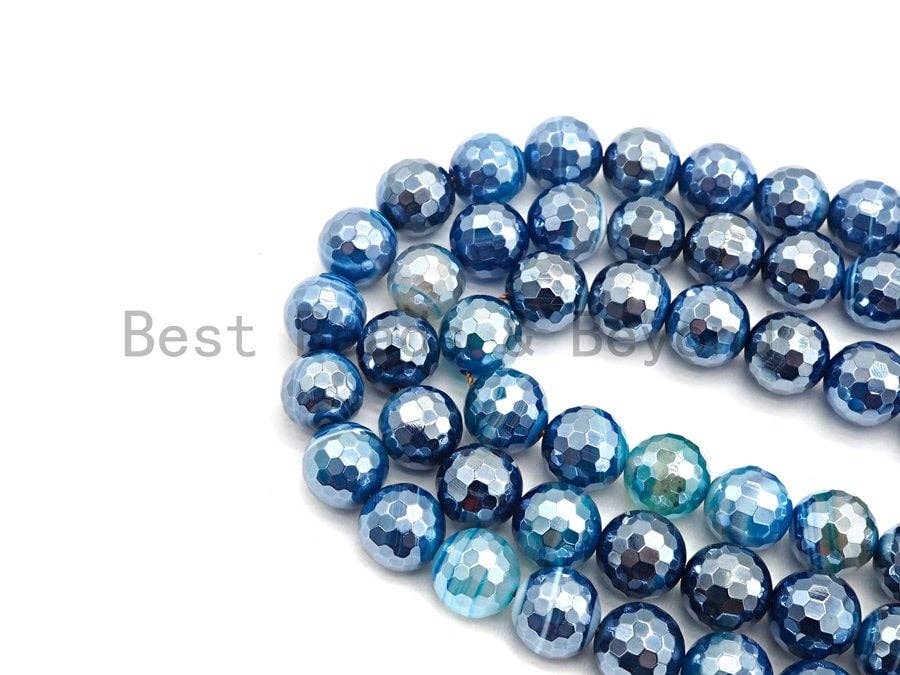 Mystic Plated Faceted Agate Beads,6mm/8mm/10mm/12mm, Plated Blue Agate Beads,15.5" Full Strand, SKU#U442