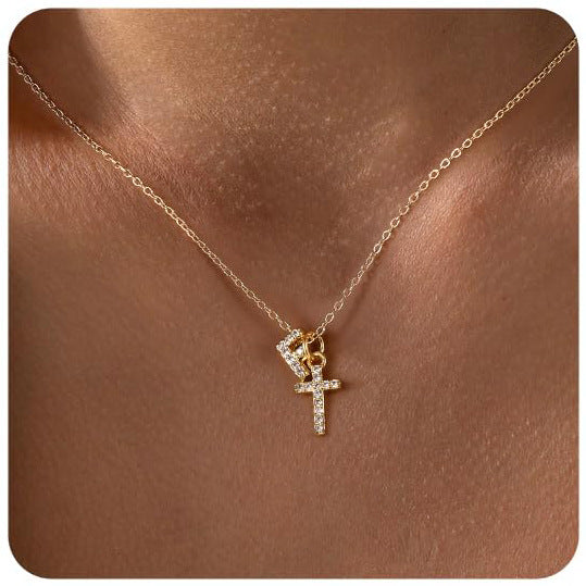 Zircon Inlaid 26 Letter Cross English Necklace