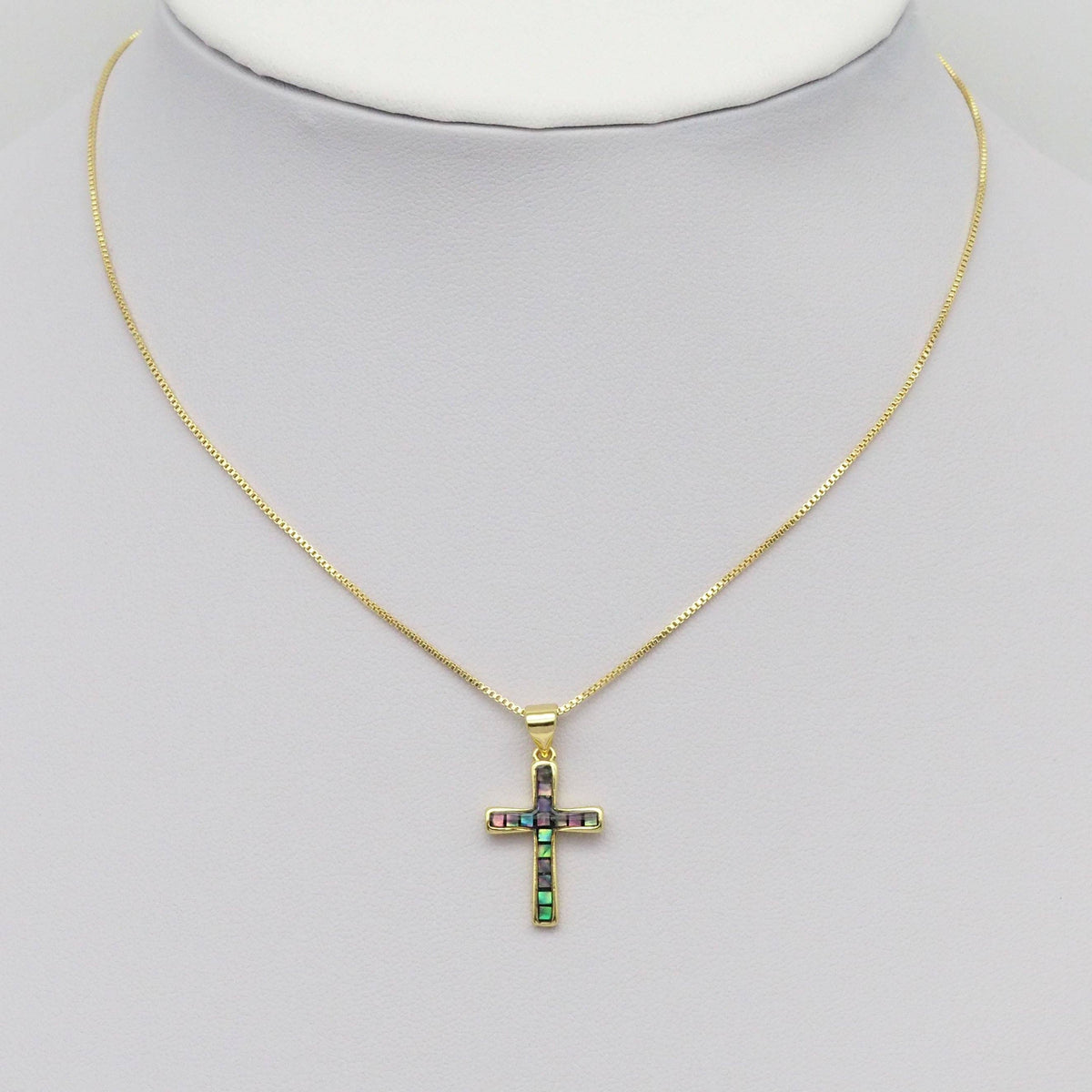 Abalone Pink White Mother of pearl Cross Charm, Sku#LX391/wl23