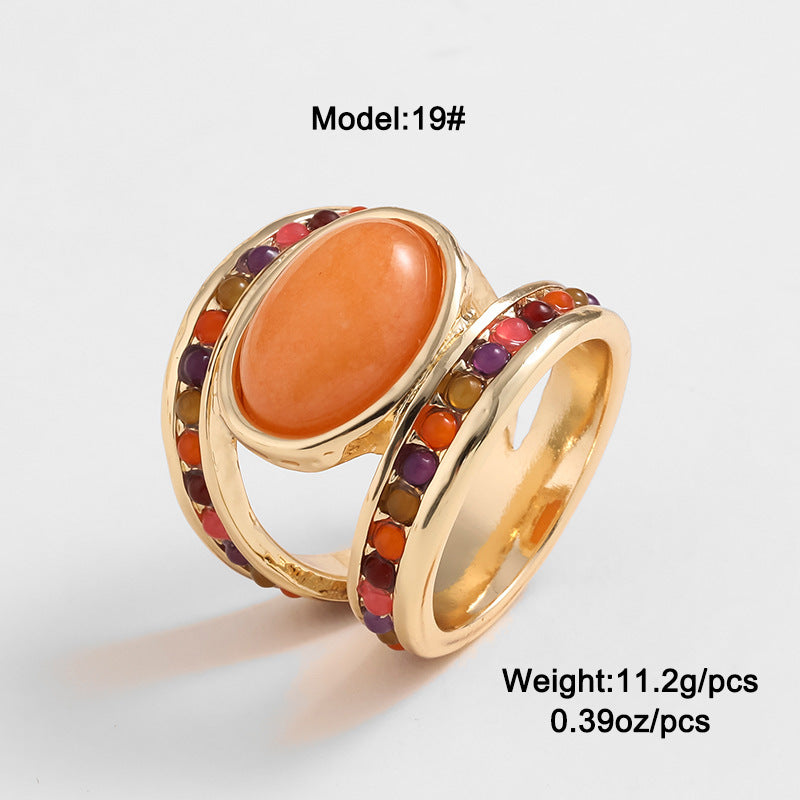 Kenjay European And American Antique Ring Cross-border Fashion Design Popular Jewelry Turquoise Tiger Eye Vintage Ring