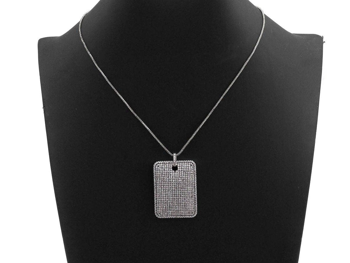 Antique Finish CZ Micro Pave Rectangle Pendant,Silver Tone, Clear Cz Big Pave Rectangle Charm Pendant,30x40mm,sku#F995