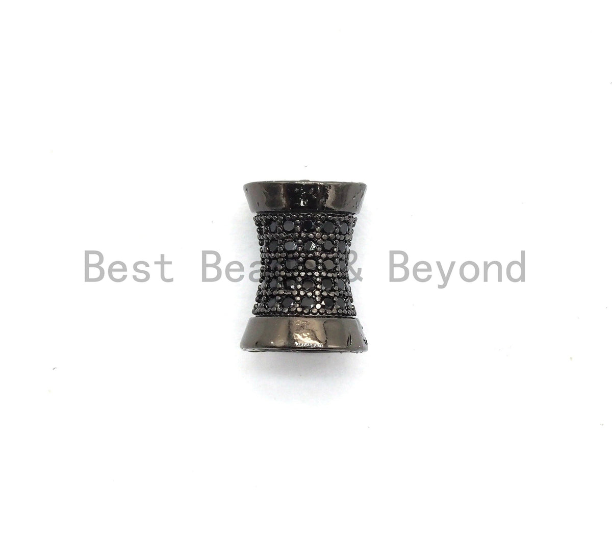 Black CZ Pave On Black Hourglass Spacer Beads, Big Large Hole beads , Cubic Zirconia Drum Barrel Space Beads, 10x8mm, SKU#C90