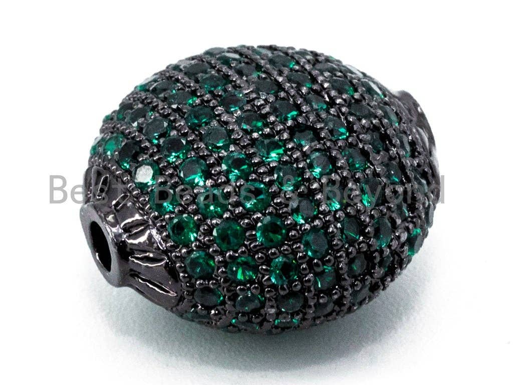 Colored CZ Micro Pave Flat Oval Spacer Beads for Bracelet/Necklace, Bracelet Necklace Spacer Beads, 14x9mm, sku#G282