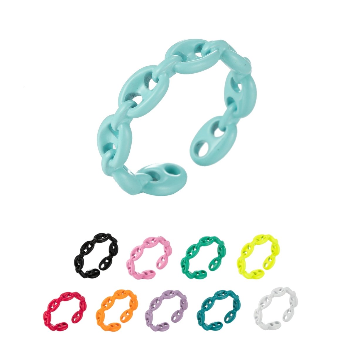 Anchor Ring Link Chain Ring Enamel Statement Jewelry Open Adjustable Ring Y2K Colorful Ring
