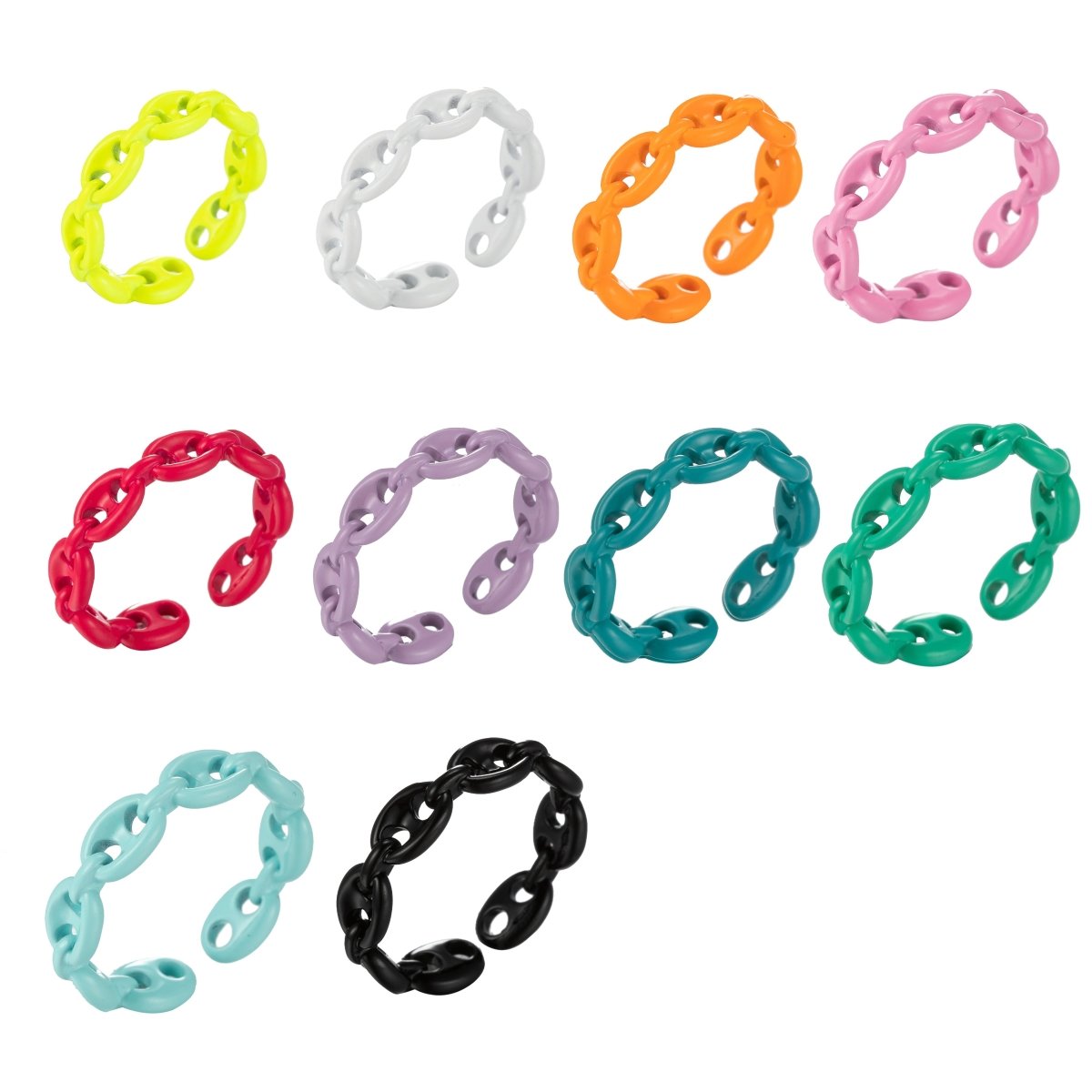 Anchor Ring Link Chain Ring Enamel Statement Jewelry Open Adjustable Ring Y2K Colorful Ring