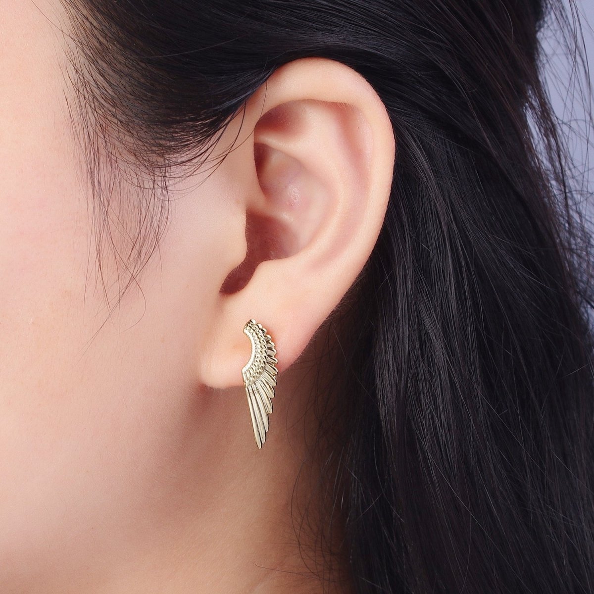 Angel Wing Earrings, Gold Hoop Earrings With Wing, Tiny Hoop Earrings, Huggie Hoop Earrings, Minimalist Jewelry AE-1012