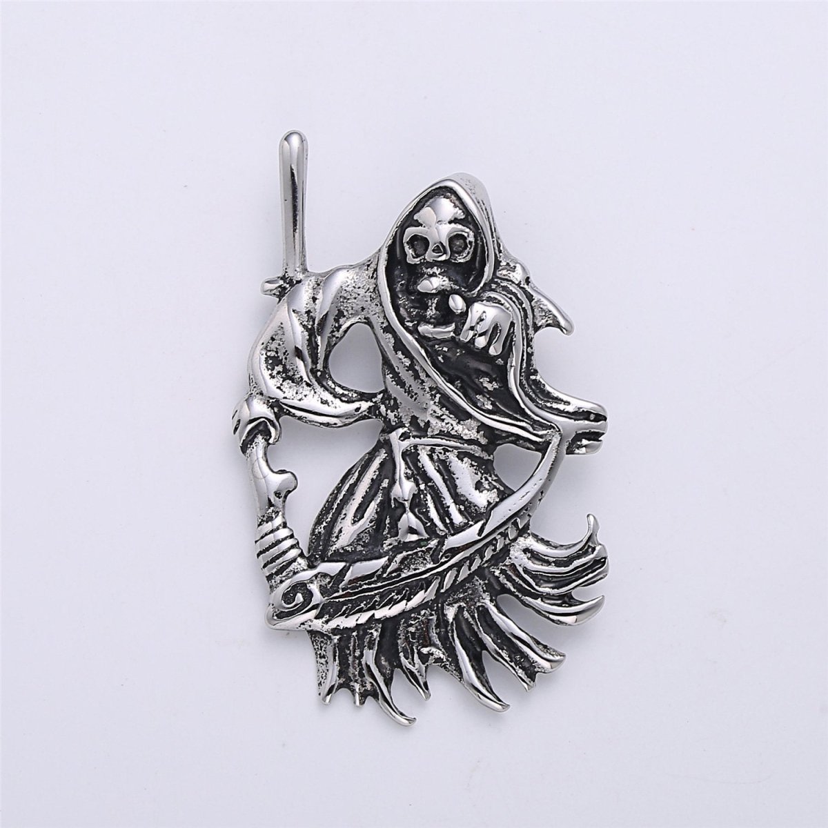 Antique Silver Grim Reaper Skull Pendant, Vintage grim Reaper Necklace Pendant in stainless Stee J-775
