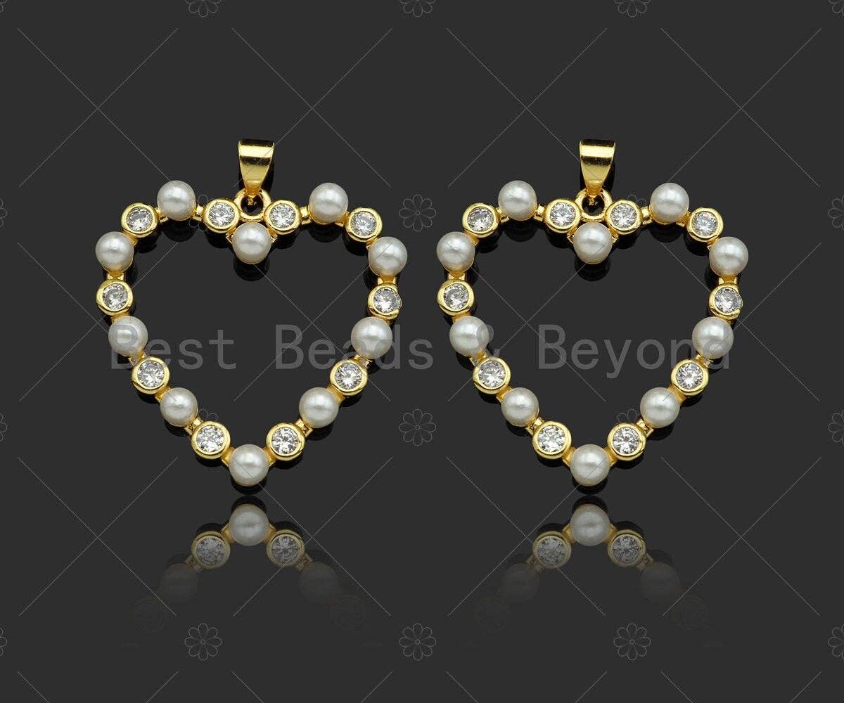 Gold Filled  Pearl Open Heart Shape Pendant,Necklace Bracelet Pendant,Sku#LD101