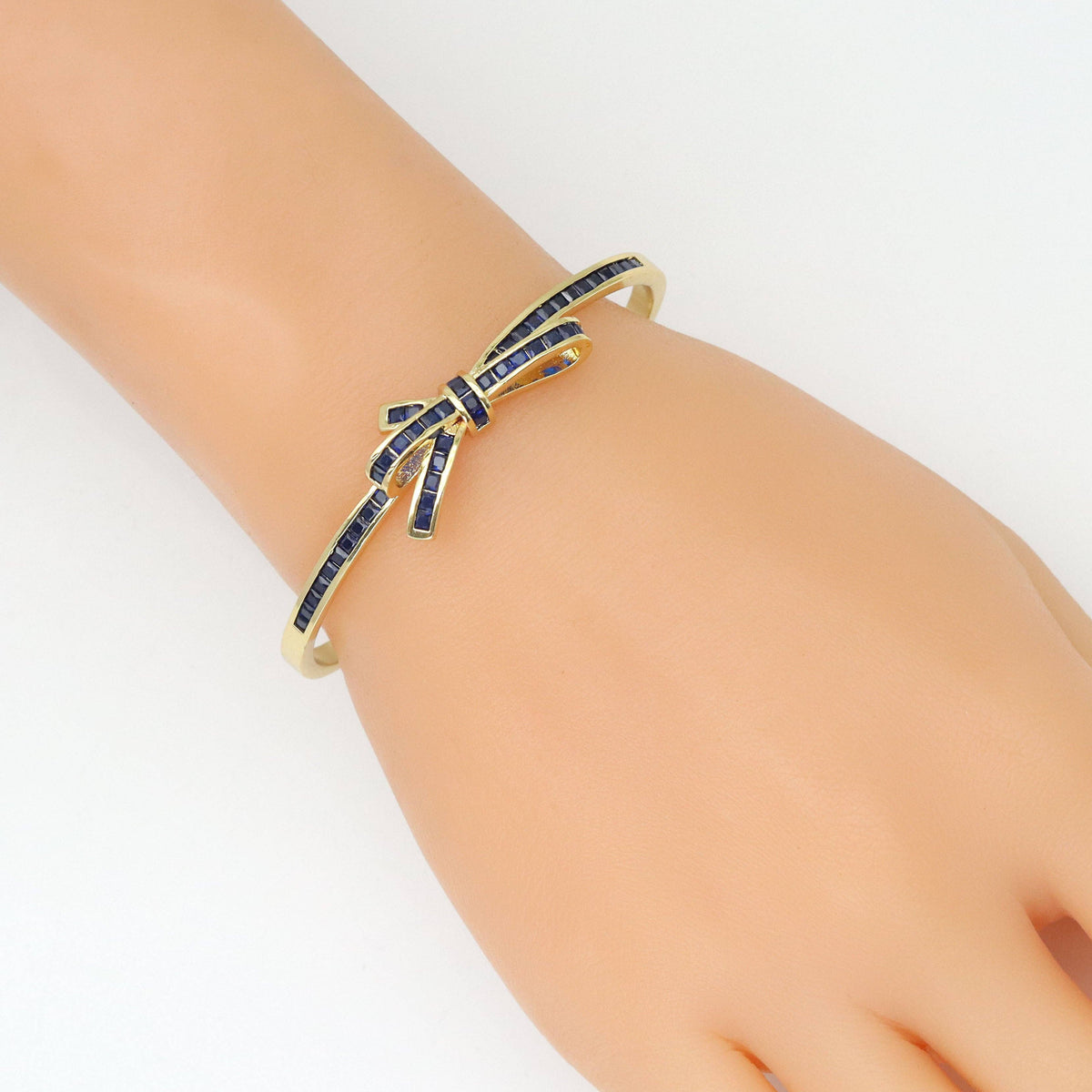 Baguette Cobalt CZ Gold Bow Knot Adjustable Bracelet, Sku#LX722