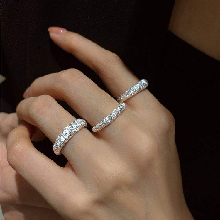 S925 Sterling Silver Starry Shimmer Ring For Women, INS Cool Style, Sparkling Sand & Glittering Texture Index Finger Ring