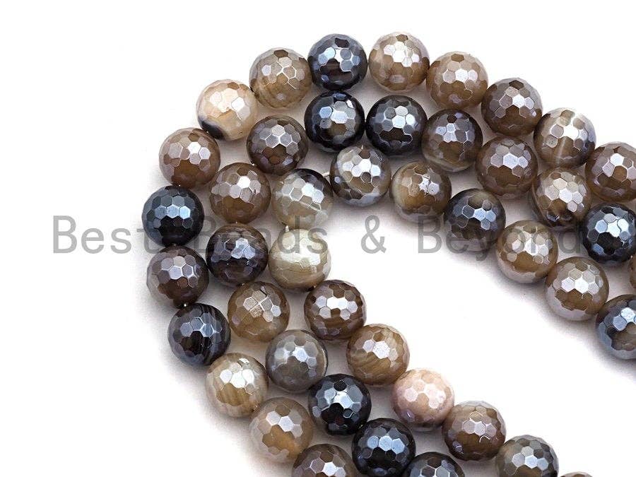 Mystic Plated Natural Faceted Plated Agate beads, 6mm/8mm/10mm/12mm Natural Brown Agate Beads, 15.5inch strand, SKU#U473