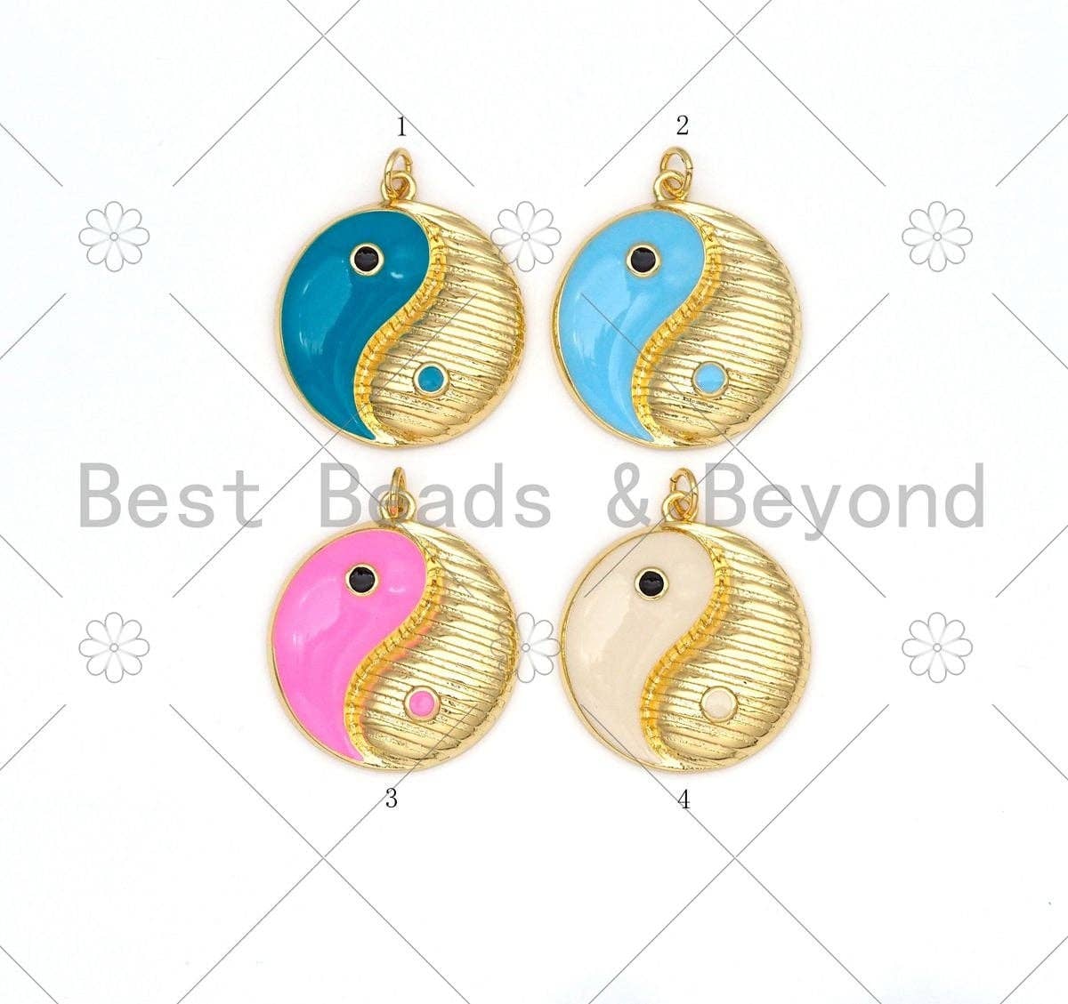Colorful Enamel Yinyang Round Shape Pendant, 18K Gold Filled Tai Ji Charm,Necklace Bracelet Religious Charm Pendant,25x28mm,Sku#LK452
