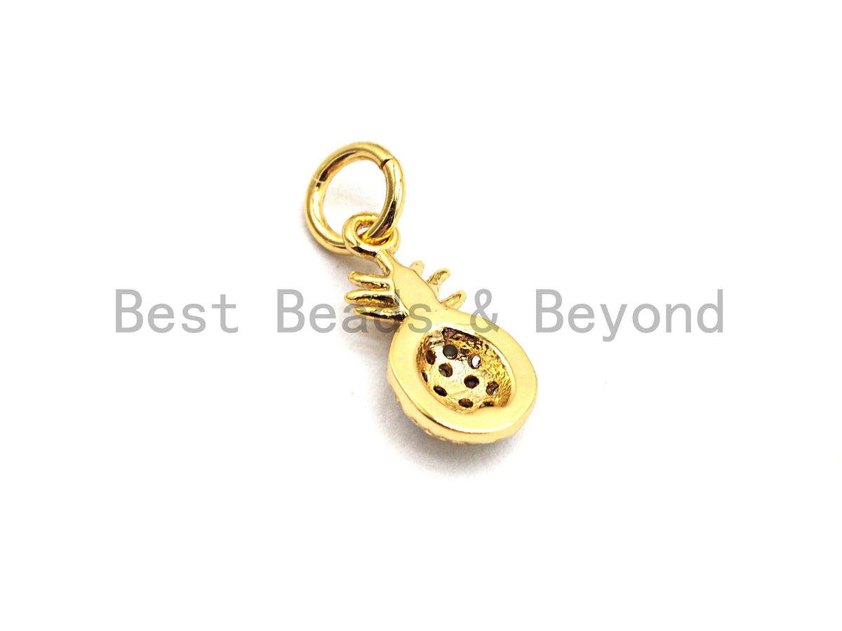 Small CZ Colorful Micro Pave Pineapple Pendant, Pineapple  Shaped Pave Pendant, Gold plated Pineapple Charm, 6x13mm, Sku#F760