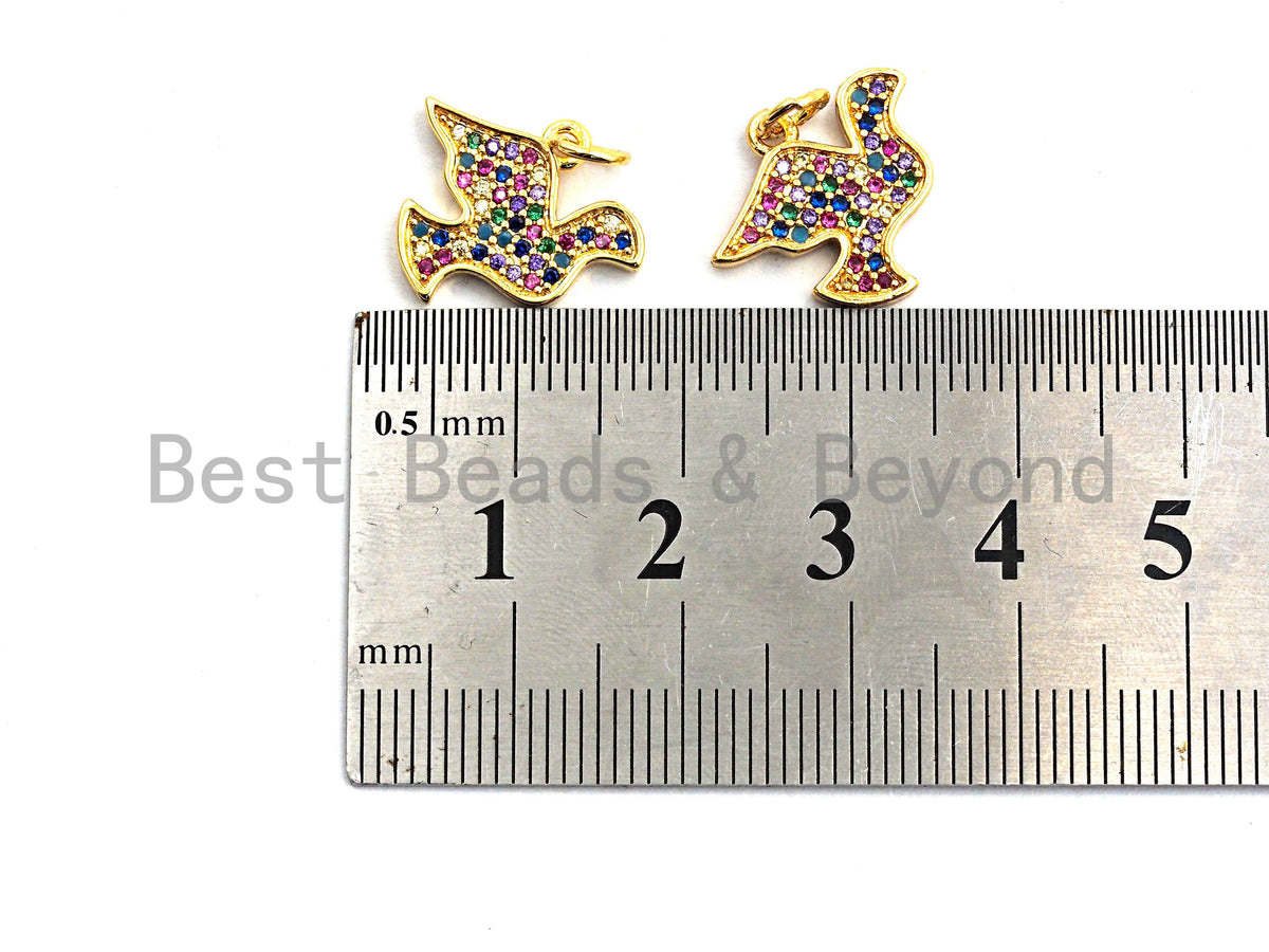CZ Colorful Micro Pave Peace Dove Pendant, Pigeon Shaped Pave Pendant, Gold plated, 12x15mm, Sku#F832