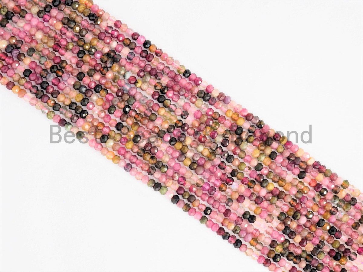 Quality Natural Tourmaline Rondelle/Round Faceted beads, 2x3mm/3mm Multi Colored Gemstone Beads,15.5inch strand, SKU#U374