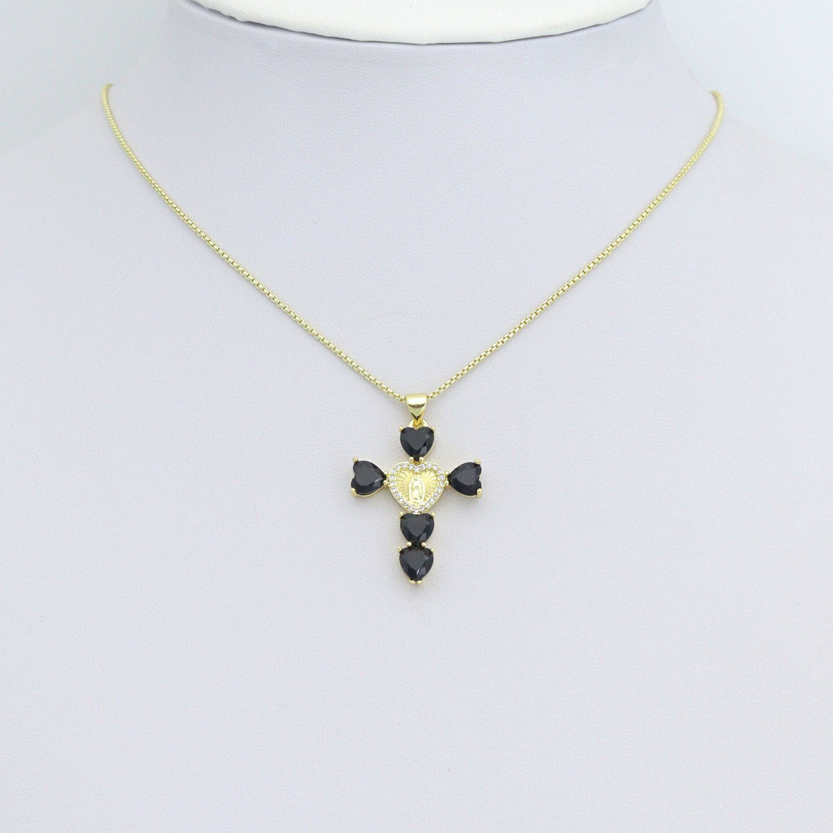 Black Clear Red Green Heart Cross Mary Charm Pendant,Sku#LK1219