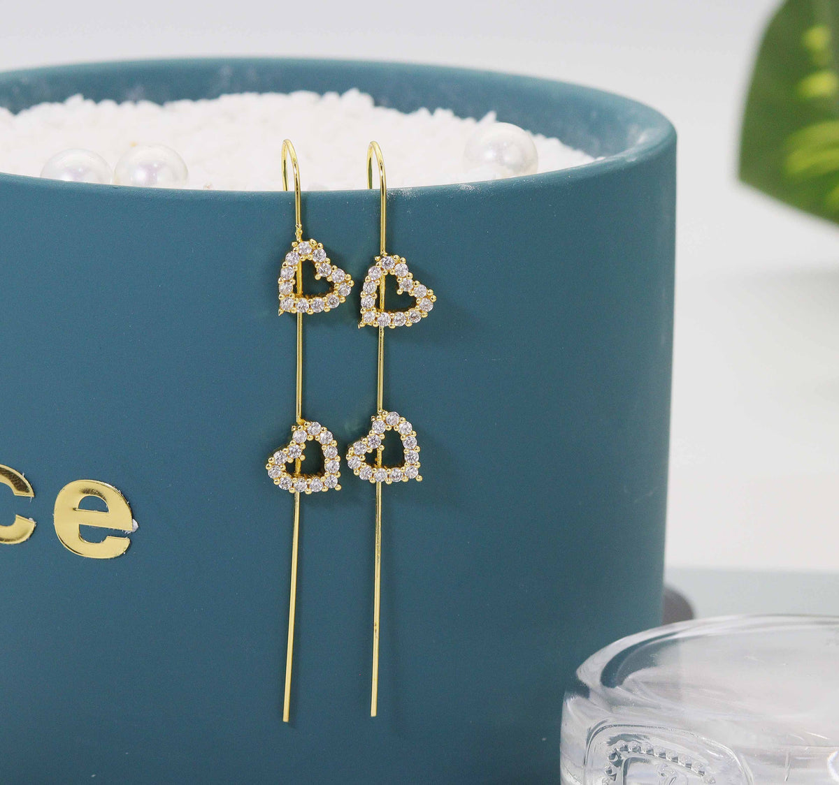 CZ Heart Long Spike Earrings, Sku#LD231