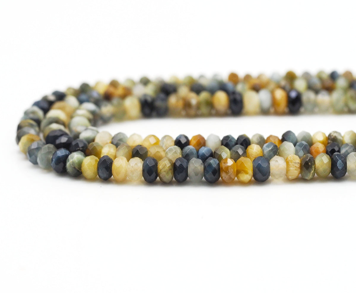 Genuine Golden Blue Tiger Eye Rondelle Faceted Beads, Sku#UA287