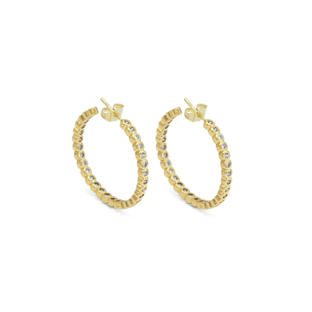Gold Round CZ Hoop Earrings, Sku#FH224