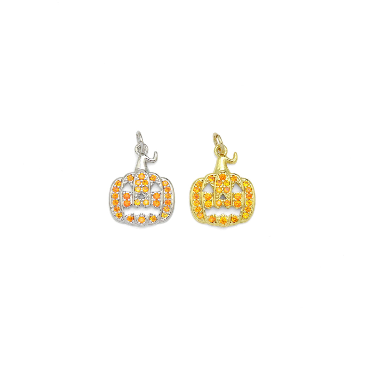 Orange CZ Pumpkin Halloween Charm, Sku#A208