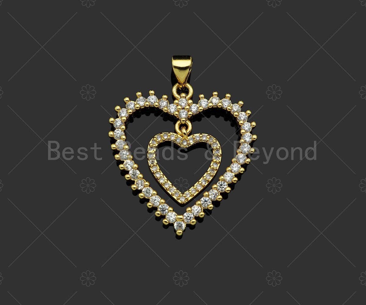 Gold Filled CZ Micro Pave Double Heart Shape Pendant, 18K Gold Filled Charm, Necklace Bracelet Charm Pendant,25x27mm,Sku#LD95