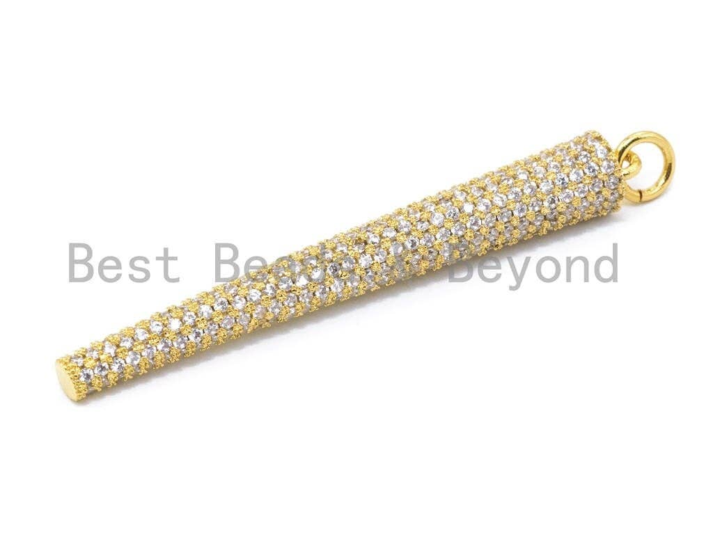CZ Micro Pave Long Fully Paved Cone Pendant, Cubic Zirconia Necklace/Earring Pendant, 51x6mm,sku#F160C