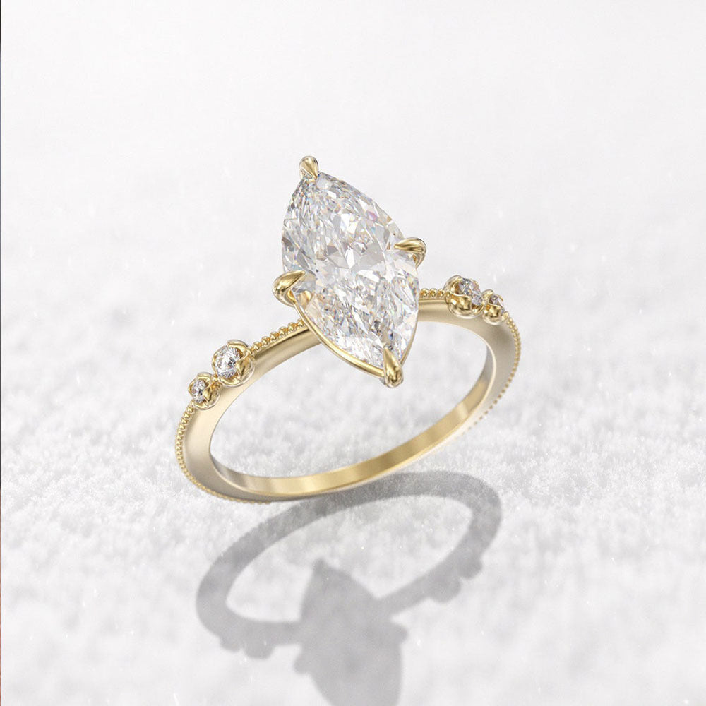 Classic Four-claw Hand-set Marquise-cut Zircon Ring For Women