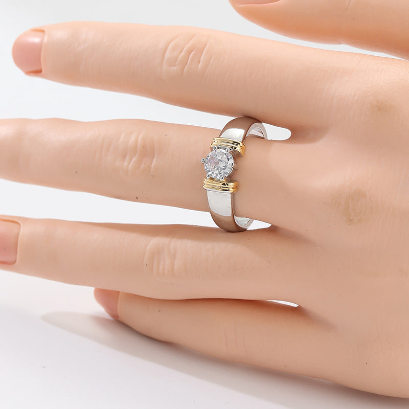 Minimalist Two-tone Inlaid Round Zircon Fashion Ring For Women