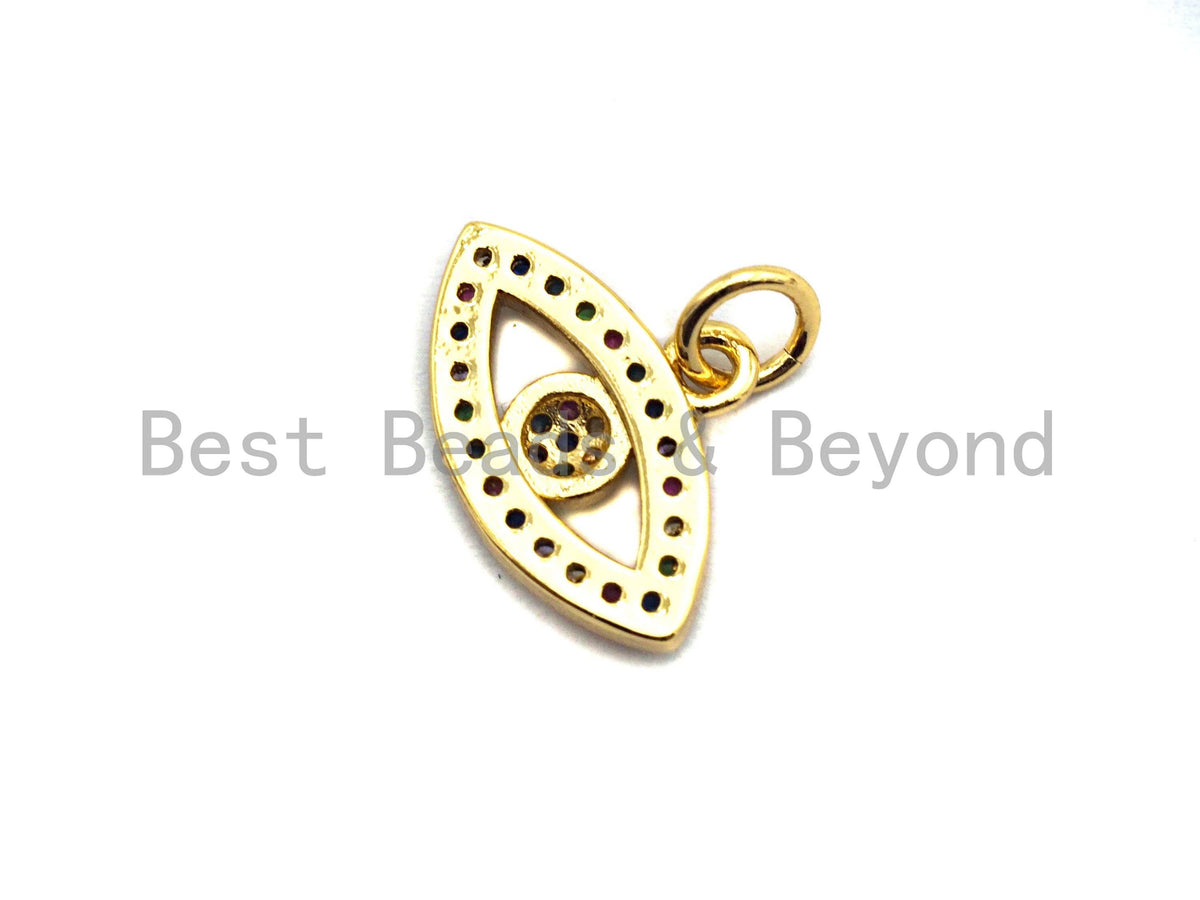 CZ Colorful Micro Pave Evil Eye Pendant, Lucky Eye Shaped Pave Pendant, Gold plated Protection Eye charm, 11x16mm, Sku#F834