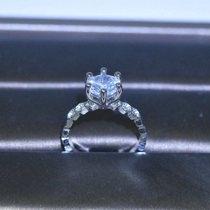 Classic Honeycomb Six-Prong Simulated Diamond Ring, Moissanite Hexagonal Band