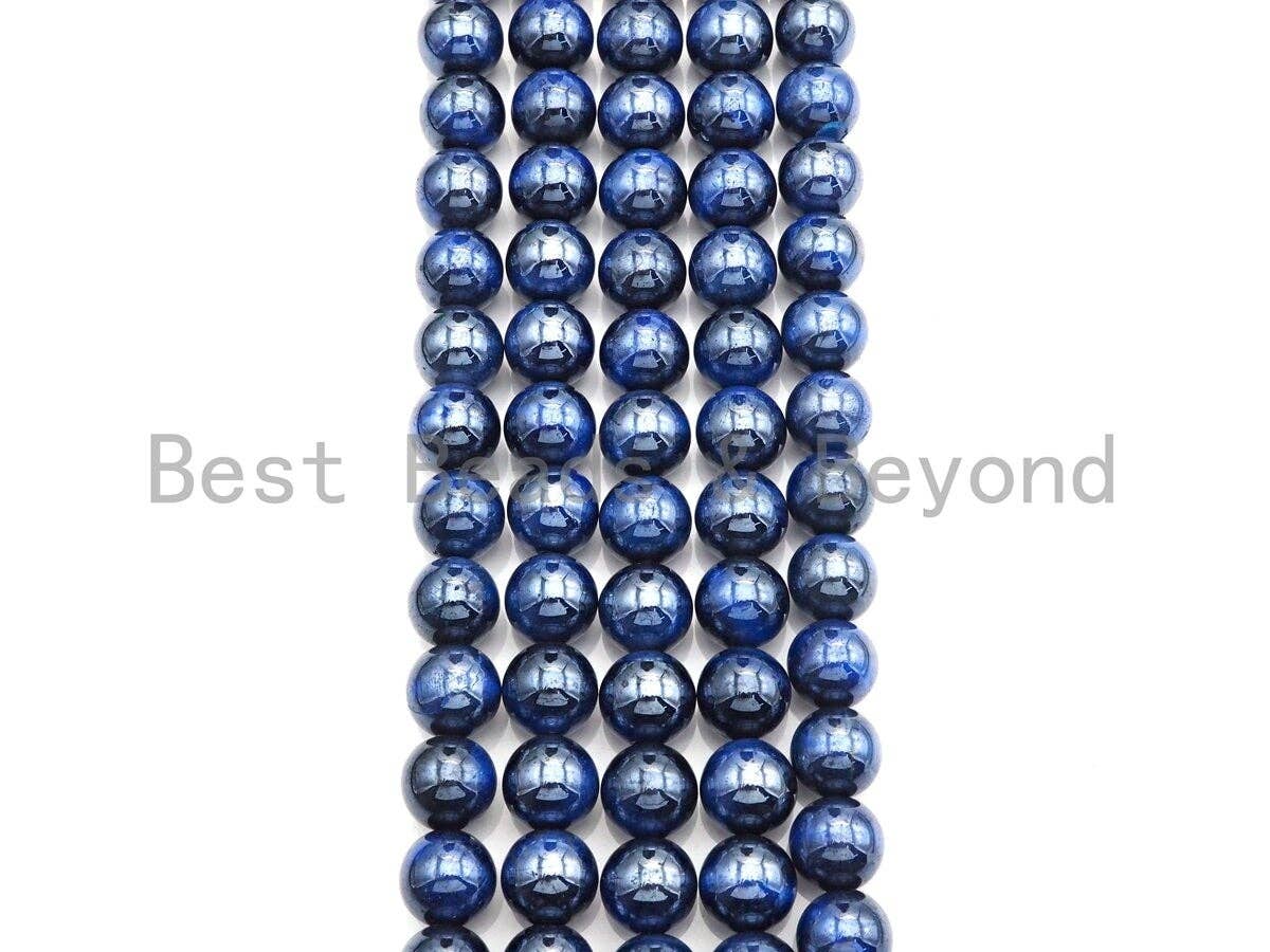 Mystic Plated Blue Tiger Eye Beads, Round Blue Tiger Eye 8mm/10mm/12mm, Natural Tiger Eye, 15.5" Full Strand, sku#UA75