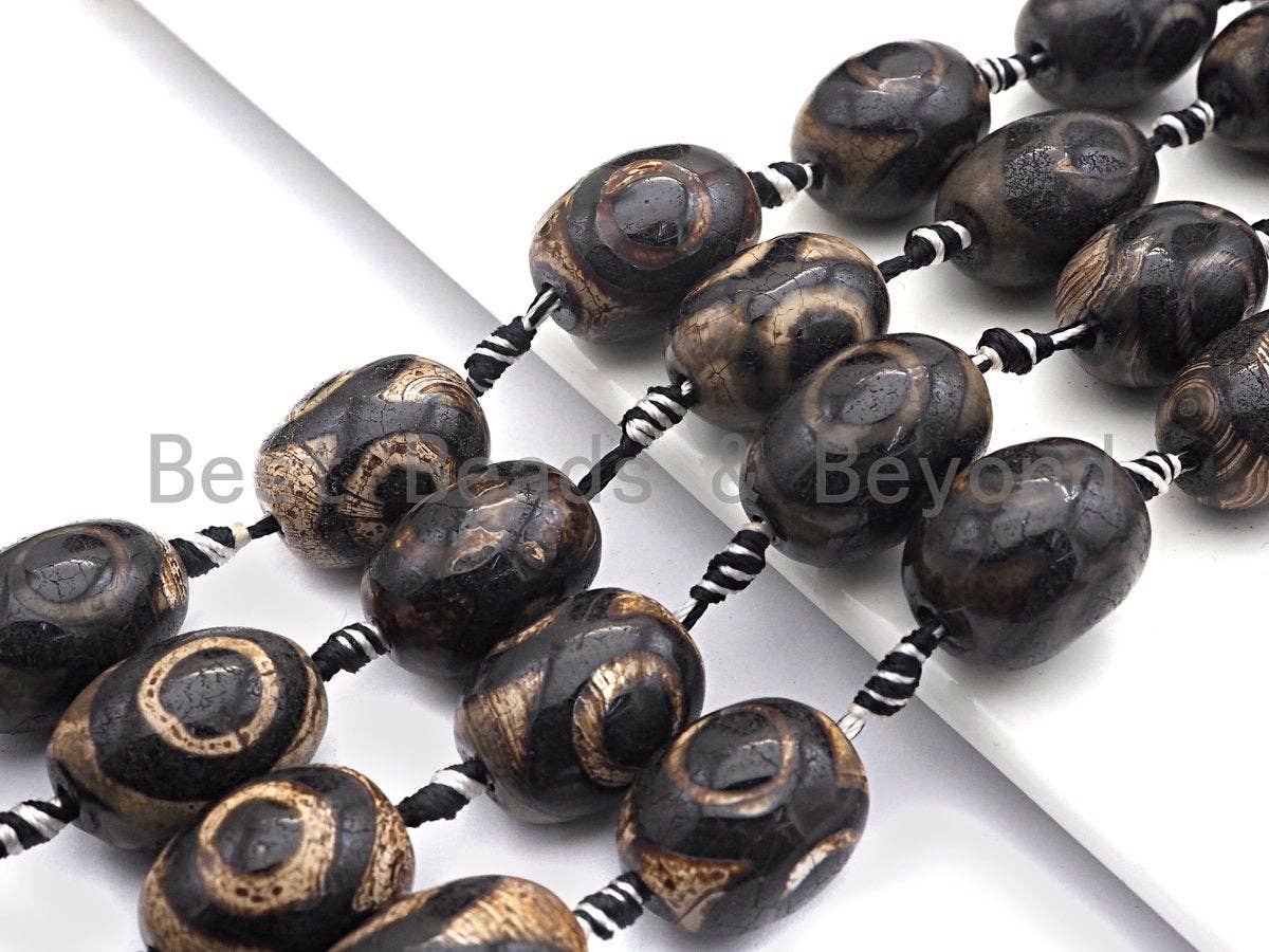 1pc/12pc Tibetan Barrel Agate Beads, Dzi Eye Drum beads, Brown Black Tibetan Eye Agate Beads, 15x20mm, sku#U533