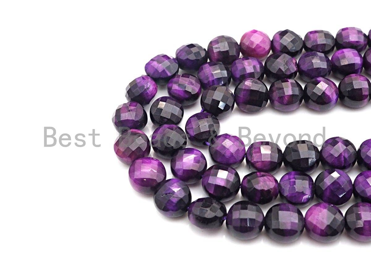 Double Sided Turtle Shell Cut Natural Purple Tiger Eye Coin Shape beads, 6mm/8mm/10mm Tiger eye Beads, 16" Full strand, Sku#UA21