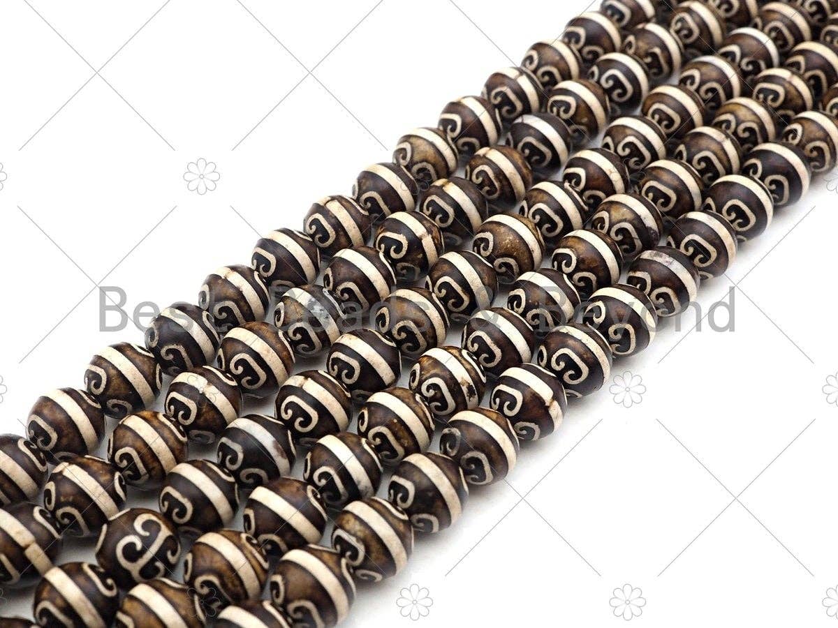NEW STYLE Natural Tibetan One Line Agate, Round 10mm, 14" Full Strand, Natural Agate, DZI AgateSku#U976