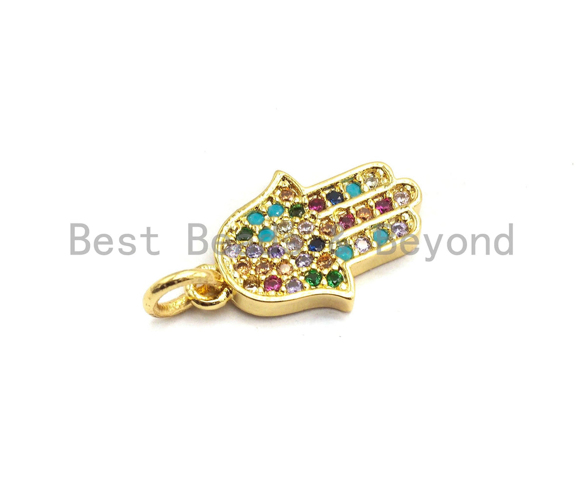 CZ Colorful Micro Pave Hamsa Hand Pendant, Hamsa Hand Shaped Pave Pendant, Gold plated, 10x16mm, Sku#F734