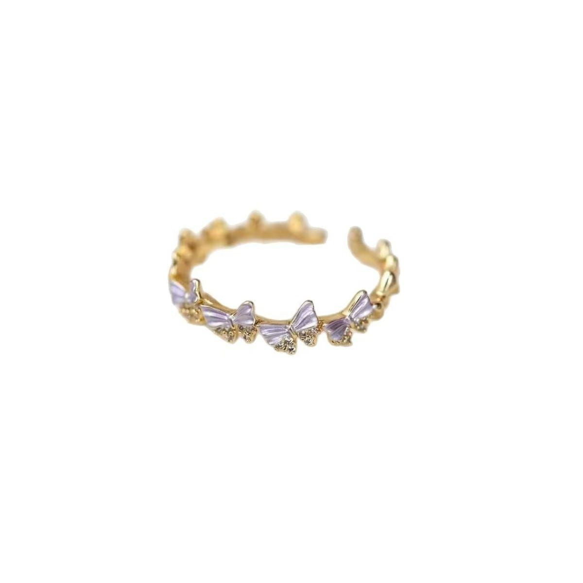 Dreamy Purple Butterfly Open Ring, Sparkling Zircon Dainty Band, Cute Fairy Style Adjustable Ring For Women