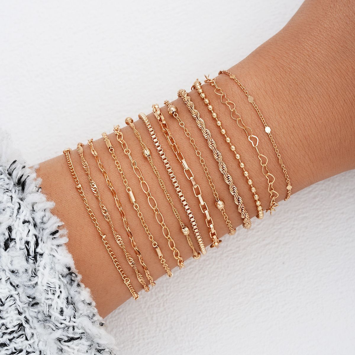 Diamond-pattern Chain Bracelet Minimalist Set