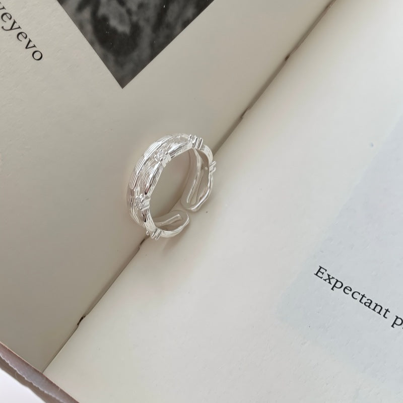 Double Layer Plain Band Ring For Women, Irregular Texture, Niche INS Style, Minimalist Versatile Finger Ring