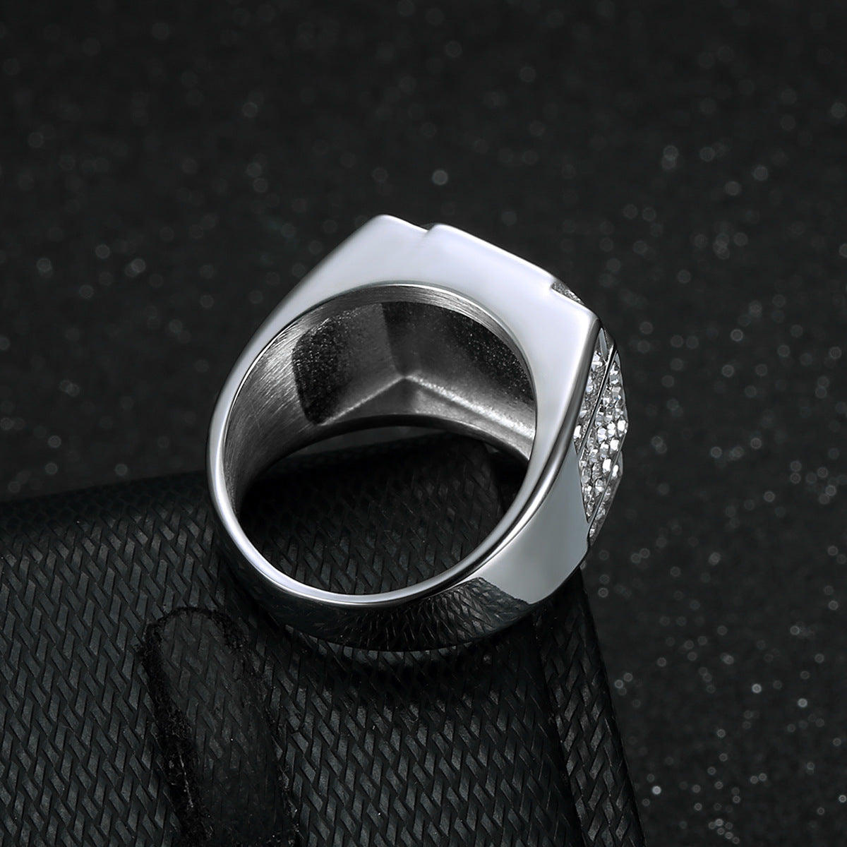 Titanium Steel Gold-Plated Full-Crystal Mens Ring