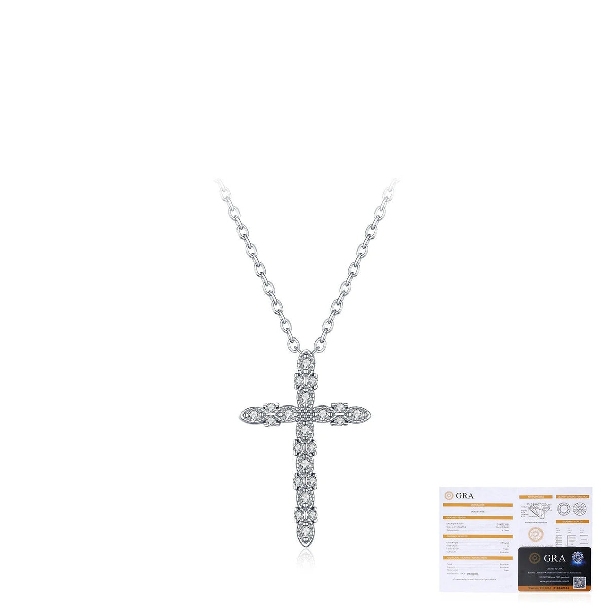 Sterling Silver Cross Pendant Necklace with Sparkling D-Color VVS1 Moissanite Stones – Delicate Clavicle Chain