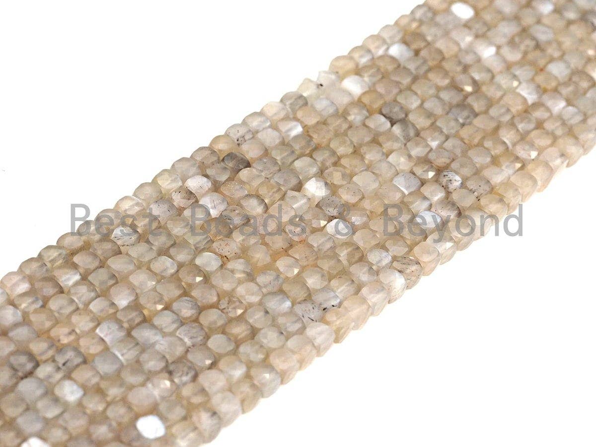 High Quality Natural Moonstone Beads, 4mm Moonstone Cube Faceted Beads, 16" Full strands, sku#U782