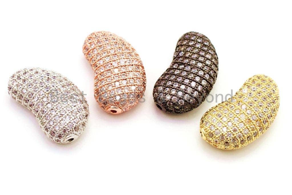 CZ Micro Pave Bean Shape Spacer Beads with Clear Crystal for Bracelet/Necklace, Cubic Zirconia Beads, 23x13x8mm, sku#G62