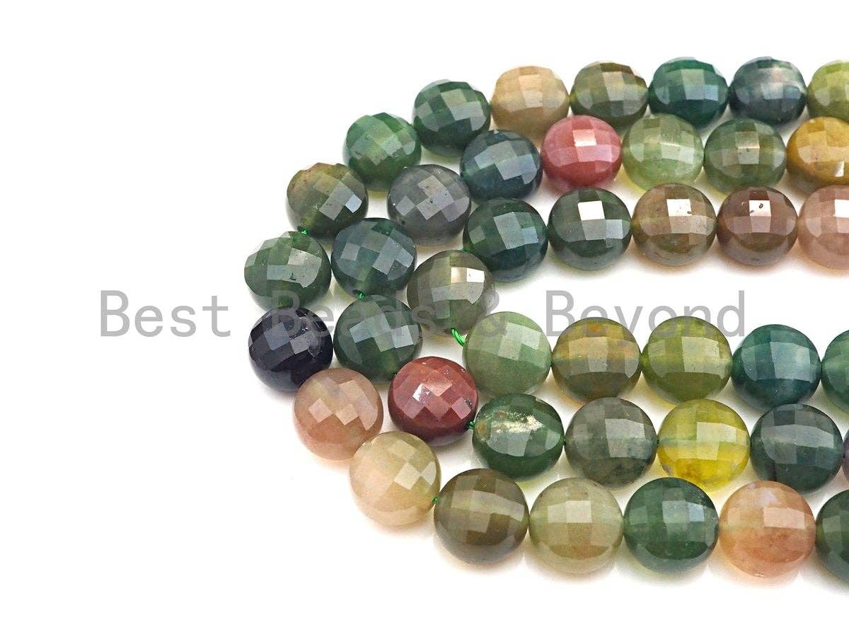 Quality Double Sided Turtle Shell Cut Natural Indian Agate Coin Shape beads, 6mm/8mm Checkerboard Cut Agate Beads, 16" Full strand, Sku#U750