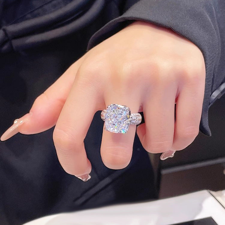 Large Carat Cushion Cut Diamond Simulant Ring, Vintage Pave Setting Proposal Ring For Her