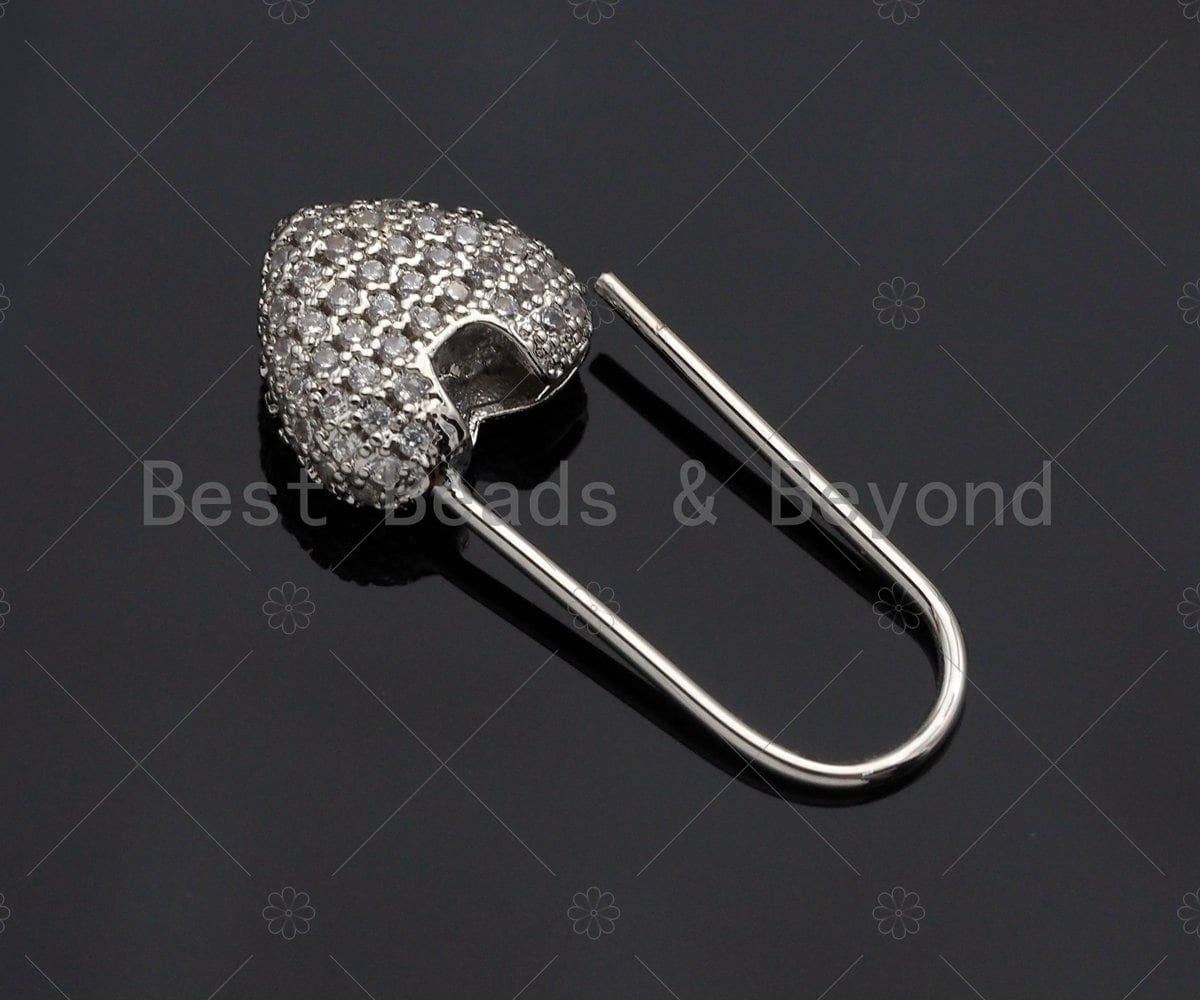 CZ Micro Pave Gold Heart Pin Earrings/Charm/Pendant,  sku#F1164C