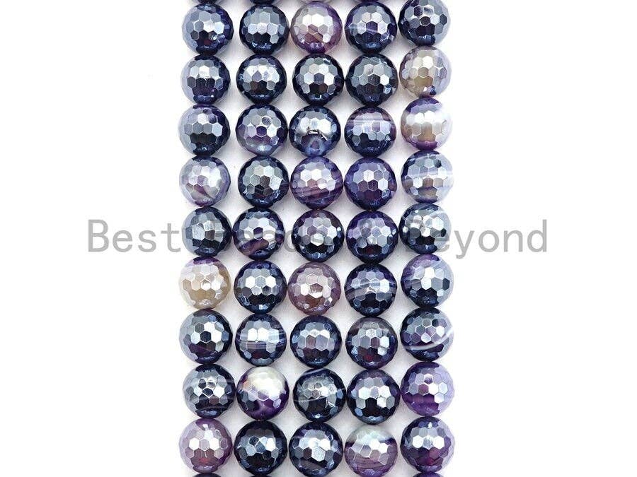 Mystic Plated Faceted Agate Beads,6mm/8mm/10mm/12mm, Plated Purple Agate Beads,15.5" Full Strand, SKU#U441