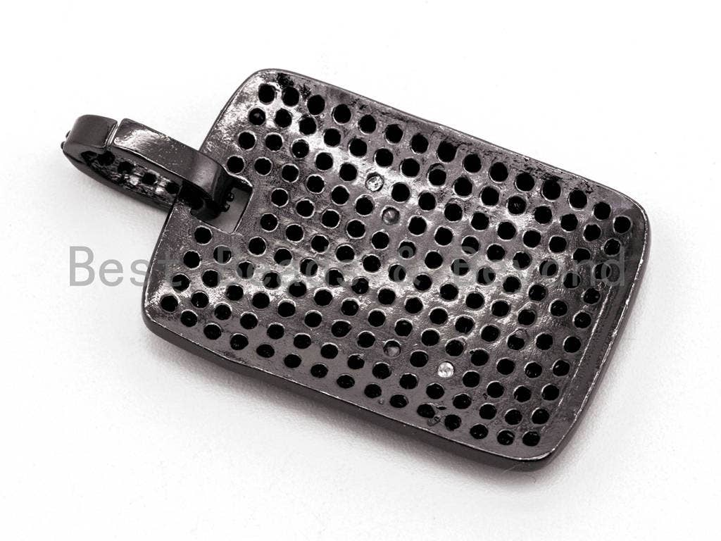 Black CZ Pave On Black Micro Pave Square/Rectangular Charm, Dog Tag Square/Rectangular Pave Charm, Pave Dangle Charms,18x26mm, Sku#F375